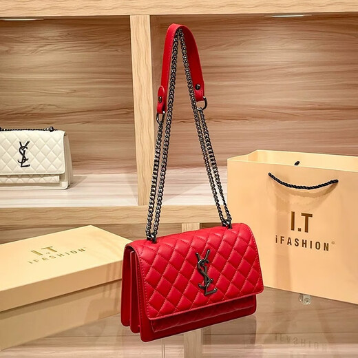 Bian Niao Light Luxury Brand Genuine Leather Bag Women's Bag Diamond Chain Underarm Bag Small Xiangfeng Fashion Versatile Shoulder Crossbody Women's Black Exquisite Gift Box + Gift Bag