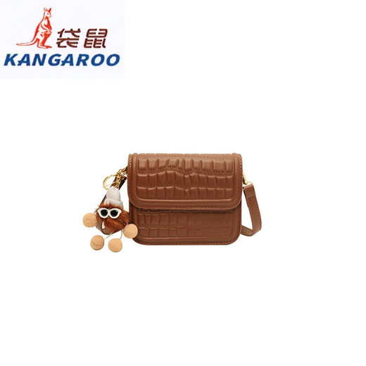 袋鼠（KANGAROO）迷你小包包女2024新款时尚斜挎包小方包口红包真皮 米白大号 带公仔挂件
