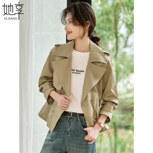 她享英伦风短风衣女小个子宽松短款外套春秋百搭休闲外套上衣T51D025
