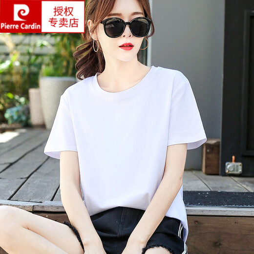 Pierre Cardin High-End-Baumwoll-T-Shirt für Damen, kurzärmelig, locker, vielseitig, einfarbig, Baumwolle, grün, halbärmeliges T-Shirt, Sommer-Top 6172, hellviolett, kurzärmelig, L (empfohlen 105–120 Jin Jin entspricht 0,5 kg)