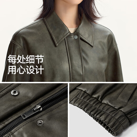 Semir jacket women's lapel loose cool style spring and autumn retro texture PU imitation leather jacket 109524108004