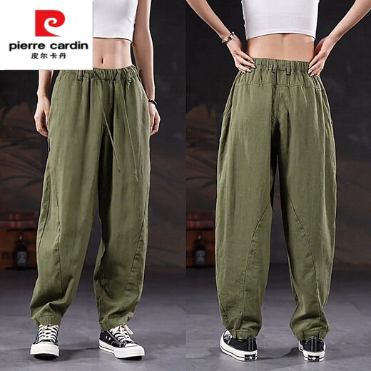Pierre Cardin Frühlings- und Sommerlicht und atmungsaktives Baumwoll- und Leinengeschnittene Hosen Herren trendige losen Haremhosen Dunkelgrau L 120-140jin [Jin entspricht 0,5 kg]