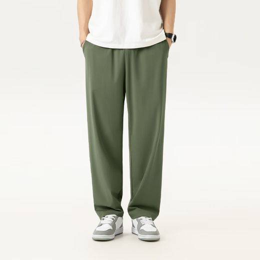 Miniso (Miniso) Pantalones de seda de hielo fresco para el verano para hombres Nuevos cómodos cómodos de patas rectas cómodas y transpirables Black XL