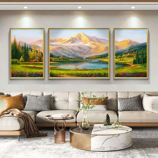 Yonghuan Back contre Jinshan salon suspendu peinture paysage peinture canapé fond arrière décoration peinture Fengshii West Wall Triptych 12596 Golden Aluminium Alloy