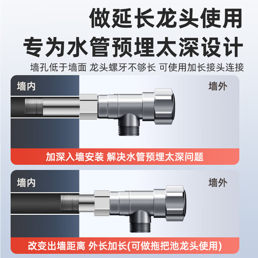 A beautiful brass inner and outer wire extension, 4-point inner and outer wire extension, electroplated copper direct faucet triangle valve extension joint, 3.3cm long, bright extra thick 4-point inner and outer wire