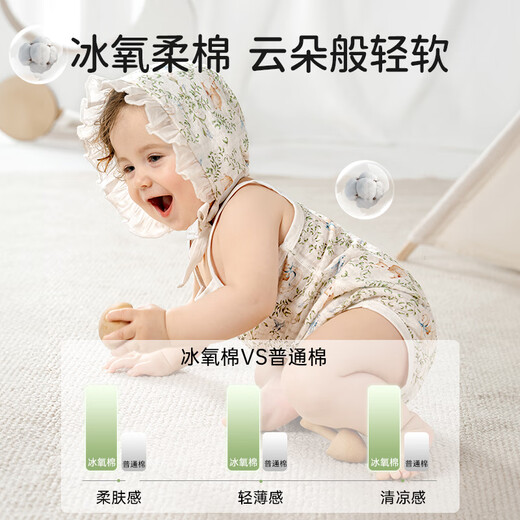 OUYUN baby swaddling clothes, summer pure cotton baby clothes, one-piece sleeveless slings, crawling clothes, hat not included, Xiaolu Youyou 7A, cool and breathable 59cm
