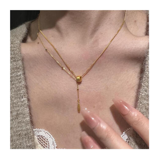 Feiyu retro French gold Rose Goddess Tears necklace for women, exquisite, fashionable and versatile high-end tassel clavicle chain pendant Rose Goddess Tears necklace