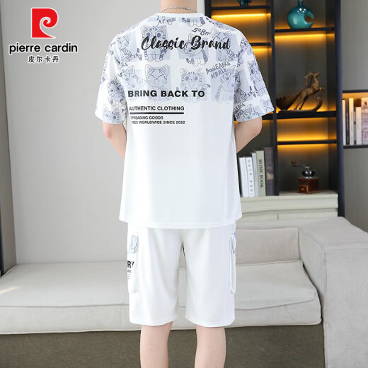 皮尔卡丹2025夏季新款短袖套装男青少年百搭短裤休闲运动两件套渐变色男装 6187灰色 2XL