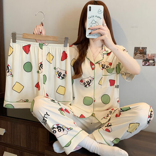 
Hanrui cartoon milk silk women's pajamas three-piece set home clothes FS*14137 170 M
