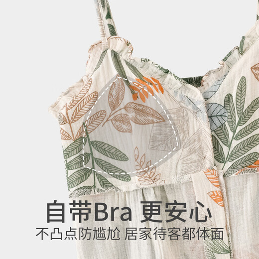 COLORFUL GEMS吊带睡衣女夏季款带胸垫棉纱布家居服2025短袖棉套装 JYR-吊带套N5010 170 M