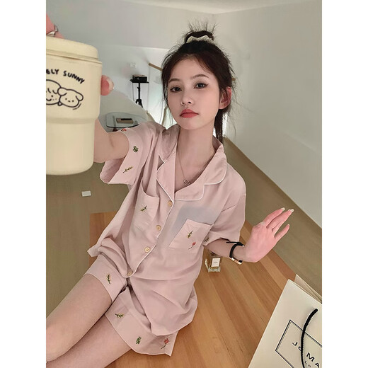 莫代尔冰丝睡衣女夏季薄款短袖短裤套装夏天感简约休闲家居服可外穿 LW-9214【短袖短裤】 XL 【建议120-135斤】