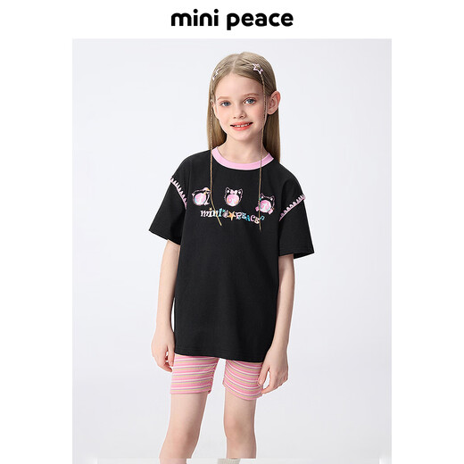 MiniPeace Children's Clothes Xia Xin Girls Short Sleeve T-Shirt FBCNF2120 Jet Black 150