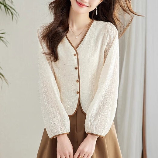 Pushui Square und vielseitige Mode koreanisches französisches Hemd Design 2025 Lose und modisches Oberteil mit einzigartigem Temperament langärmeliges Hemd 1049# Khaki M Empfohlen 95-110jin [Jin ist 0,5 kg]
