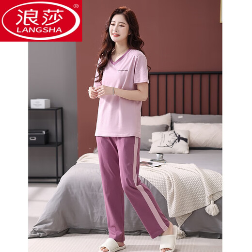 Langsha Pyjamas für Frauen reine Baumwolle kurzärmelige Hosen für Sommer dünne 2025 neue Baumwoll-Kleidungsstücke Set Casual und können außerhalb von 7374 Bohnenpaste Pulver M 80-100jin getragen werden [Jin entspricht 0,5 kg]