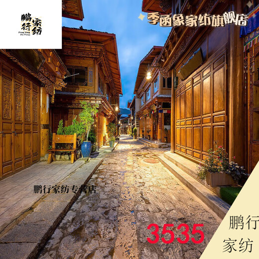 DZQ主播直播间室外夜间风景路灯农村小路风景布3d立体网红直播背景布 1.5米宽2米高 109