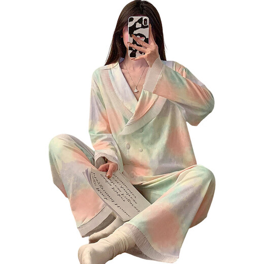 Colorful Gems Ice Silk Pajamas Femme à manches longues à manches longues à manches longues Deux pièces Guangzhou Treize lignes KKH-12392 180 XL