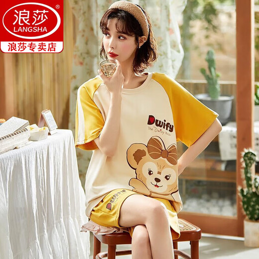 浪莎冰丝睡衣女夏季短袖2025年新款韩版可爱夏天薄款可外穿家居服套装 6630# M 【推荐80-95斤】