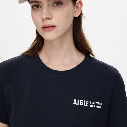 AIGLE Ai Gao Short Sleeve T-shirt Spring and Summer Classic Outdoor Leisure Fashion Simple Round Neck Pull-Outlet Pure Cotton Women Empire Dark Blue AV755 S (160/84A)
