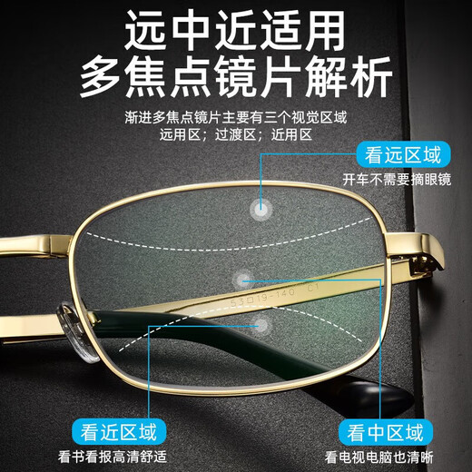 骉祥德国品牌老花镜远近两用男士防蓝光水晶镜片男士自动变焦便携jl 茶色智能变焦（100-700度）