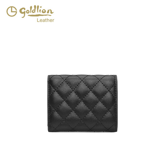 GY goldlion金利来女士钱包真皮小众钱夹女式黑色休闲钱夹零钱包简约潮流卡包 黑色