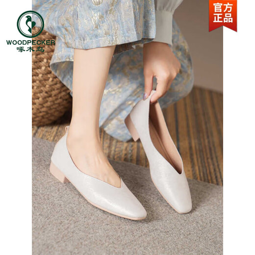 
Woodpecker sheepskin super soft size 33-43 Chinese style new Chinese style soft sole low heel single shoes flat sole comfortable women's shoes square toe grandma shoes golden 5 cm 6169 33