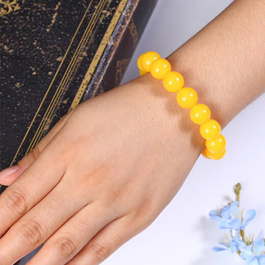 Quality second generation beeswax chicken fat yellow bracelet, Baltic pure yellow single circle amber round bead old bracelet, bead diameter 25mm, 10 beads for car selection