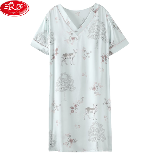 Langsha Summer Seiden Nachtkleid für Frauen Sommer Kurzarm Seiden Frauen junger sexy Kurzrock für Seiden-Pyjamas 2025 Neues S-T1105 Weiße Blume V-Rack M geeignet für Gewicht 80-100jin [Jin entspricht 0,5 kg]