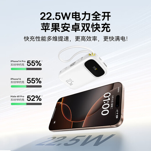 Baseus national standard 3C certified power bank 20000 mAh comes with dual-wire 22.5W fast charging mobile power supply, can be used on airplanes, suitable for Apple Android Xiaomi mobile phones