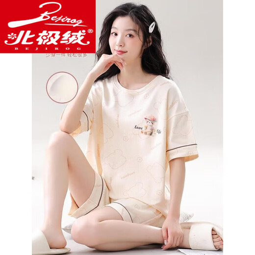 北极绒2025新款女睡衣夏季短袖薄款卡通可爱带胸垫家居服薄款套装 无胸垫12014 M (建议体重80-95斤左右)