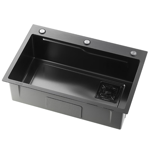 OULIN sink gun gray large single tank kitchen SUS304 stainless steel handmade basin sink sink vegetable sink table middle and lower rice grain embossed 68*45+ small waist pull-out faucet cover