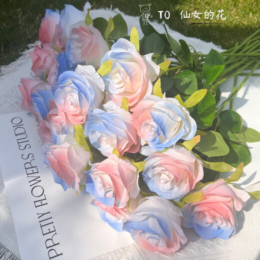Li Qiuke Ins Fake Roses Simulierte Bouquet -Ornamente Blumenarrangement und Foto Hochwertiges DIY -Geschenk gebrochene Eisblau -Wohnzimmer Dekoration Blumen gebrochen Eisblau [6663% Fairy Choice - 9 Stücke]