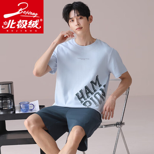 Velvet Arctic Summer Adolescentes Estudiantes universitarios Pajamas Hombres comodidad de algodón de manga corta Dormitorio redondo cuello redondo puede usar ropa casera fuera de HSY-6627 L