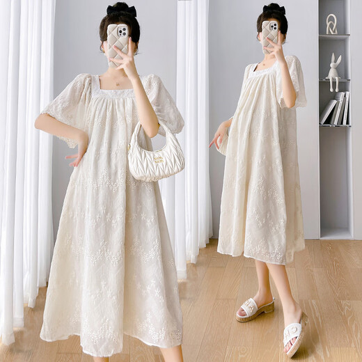Ariana maternity suit 2025 summer top yarn hook embroidery summer maternity suit dress high-end feel beige embroidery high-quality version L suggestion 110-130Jin [Jin equals 0.5 kg]