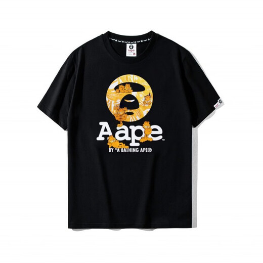 
AAPE short-sleeved ape man camouflage summer cartoon print loose versatile men and women tops, half-sleeved A691 black M