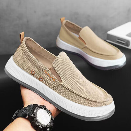 Zapatos de lona zapatos para hombres primavera y verano transpirable zapatos perezosos de un pie suave sole casual viejos zapatos de tela beijing a mediados de 2 gris-xj 40