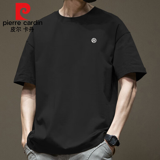 皮尔卡丹（pierre cardin）潮流美式短袖恤男夏季圆领百搭休闲2025新款宽松港风恤针织 白色-1365短*袖-100%纯棉 L 【建议130-145斤】