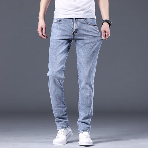 High-End-Jeans für Männer schlanke gerade Füße elastischer 2025 Sommer dünne Freizeithosen Spring- und Herbsthosen für Männer B13 Hellblau regulär 34 empfohlen 150-160jin [Jin gleich 0,5 kg]