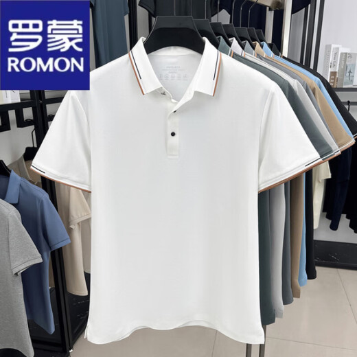 Romon Ordos City Mulberry Silk Camiseta de manga corta Hombres 2025 Summer NUEVO Papá Papel Anti-Wrinkle Lapel Polo Base Base Negro 1416 M