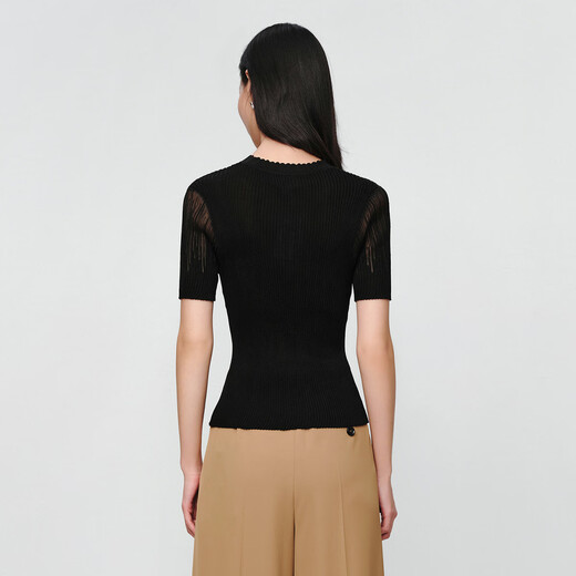 Ep Yaying Damenbekleidung Maulbeer-Seidenacetat Kurzarm Stick T-Shirt Unterwäsche Basis Top 2025 Sommer Neu 9905A Schwarz L.