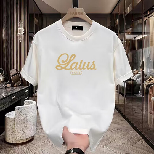 Chang Luzhu 2025 Sommer New American 220G Pure Cottro Retro Schwarzes Top-Paar Outfit Vielseitige runde Hals kurzärmeligte T-Shirt für Männer und Frauen V695 Black S