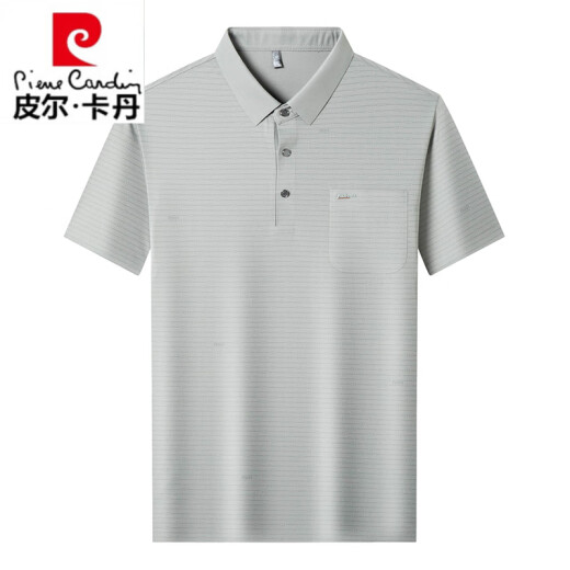 皮尔卡丹（pierre cardin）品牌重磅桑蚕丝短袖t恤男2025新款夏季休闲爸爸装上衣凉感polo衫 灰绿-15286 L 170