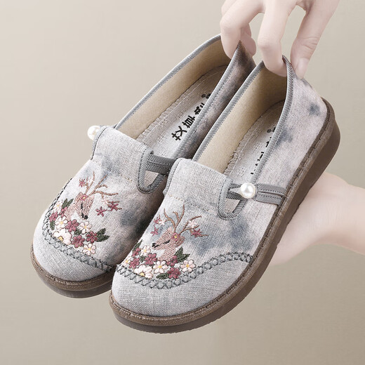 
Yidisen 2025 spring new old Beijing cloth shoes for women versatile non-slip embroidered shoes lazy people kick flat mother shoes pink 37 (235mm)