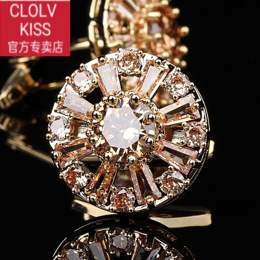 clolv kiss礼盒装高端法式男士袖口钉衬衫袖扣袖钉男女款水晶袖扣商务法式扣 金灿灿红色水晶袖扣【礼盒装】