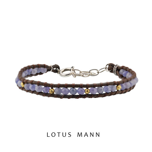 Chishe Little Series Leather Rope Tanzanite and Silver Gold-plated Handmade Silver Beads Brown Retro Leather Rope Bracelet Seaside Vacation M-L One Size