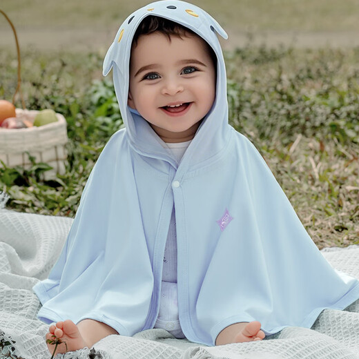 Aibaoshi Baby Sonnenschutz Kleidung Sommer Baby Kapuze Cap Sun Protection Kleidung dünne atmungsaktive UV -Schalblau T179