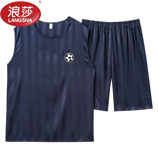 Langsha Pyjamas Herrenweste ärmellose Shorts Zweiteiler Anzug Sommer Dünner Ice Seide Kühltrockne Ball Uniform großer Schüler [ICE Seidenhülsen und Anzug] Q9902 L Männer [100-125jin [Jin gleich 0,5 kg]]]