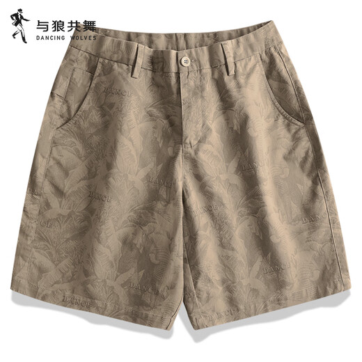 与狼共舞【满身印花】休闲短裤男2025夏季新款纯棉弹力时尚青年五分裤4019 卡其701 32