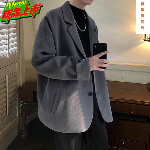 臣嫔英伦雅痞男装dk休闲西装外套男春秋款痞帅高级感oversize西服上衣 黑色【西装+打底衫+裤子】三件套 XL