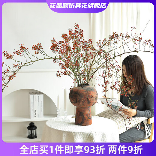 Wen Shi Ou Shan Return natural plant dried flower bouquet living room decoration wabi-sabi wind flower arrangement dry branches decorative ornaments dry branches red mountain return short branch 5 dried flowers 45-60cm
