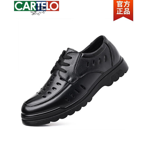 CARTELO light luxury high-end sandals men's summer genuine leather breathable casual leather shoes for men's hollow hole shoes soft sole dad's shoes 6627 black hollow 38